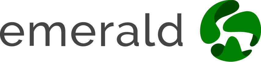 Emerald company logo featuring the word 'emerald' in lowercase black letters alongside a green abstract circular design.